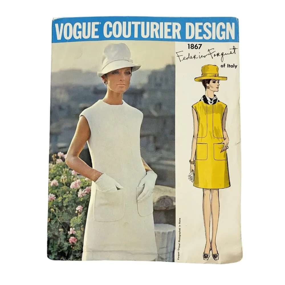 Vogue Couturier Design 1867 FEDERICO FORQUET Mod Sheath Dress Pattern Size 12